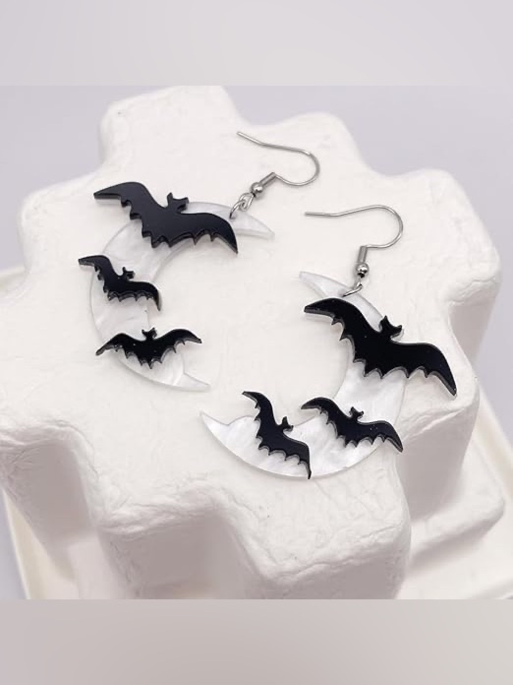 Black Bat Crescent Dangle Earrings - Women Jewelry